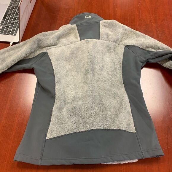 CB Fur Fleece & Scuba Gray Zip Up Jacket sz L Like New - Picture 4 of 4
